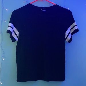 Cute Black T-shirt with white stripes on sleeves